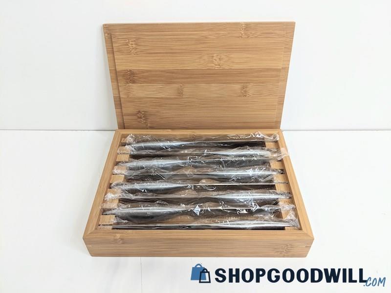 8pc Appears to Be Brown & Bigelow Stainless Steel Steak Knives Set W/ Wooden Box