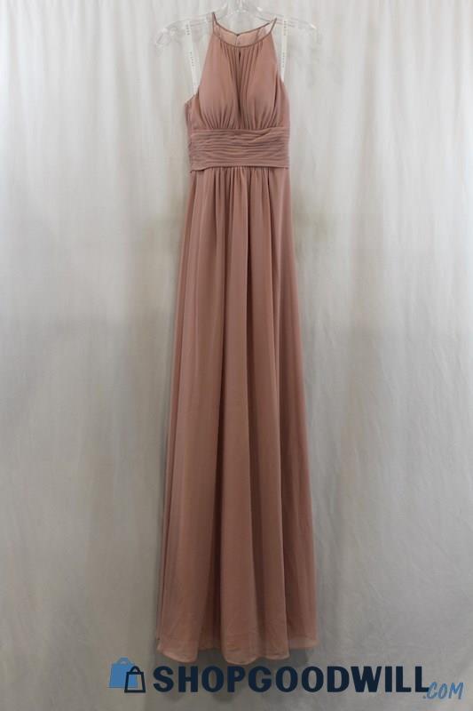 Azazie Womens Dusty Pink Chiffon Halter Formal Dress Sz C