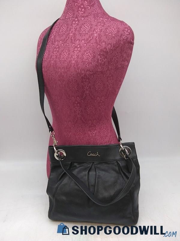 Coach Ashley Hippie Black Pleated Leather Convertible Crossbody Handbag Purse 