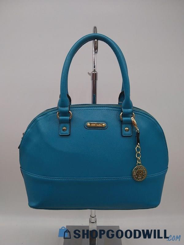 Anne Klein Medium Blue Saffiano Faux Leather Dome Satchel Handbag Purse 