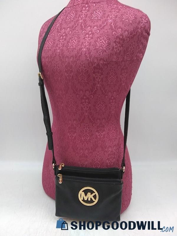 Michael Kors Fulton Black Leather Double Zip Crossbody Handbag Purse 