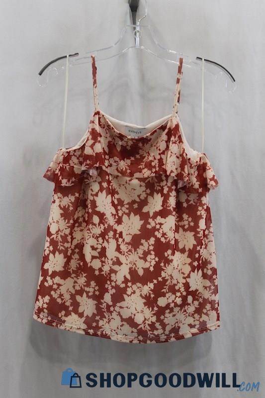 Evereve Womens Red/Orange Floral Mesh Chiffon Tank Sz S