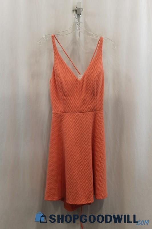 NWT City Triangles Womens Peachy Pink Textured Pattern Lace Up Swing Dress Sz 13