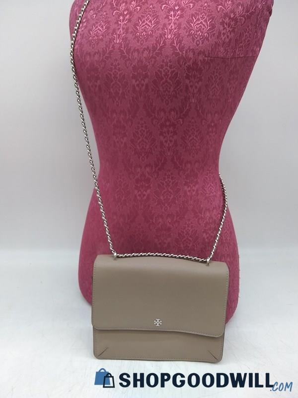 Tory Burch Taupe Saffiano Leather Fold Crossbody Handbag Purse