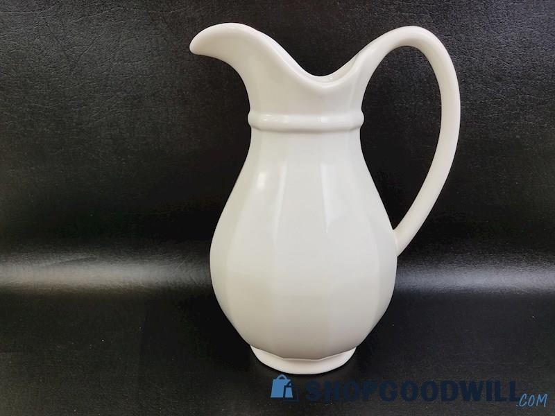 Pfaltzgraff White Milk Glass Pitcher W/ Handle, Drink Serving Piece Vintage