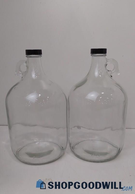 Set of 2 Clear Empty One Gallon Jugs with Lids