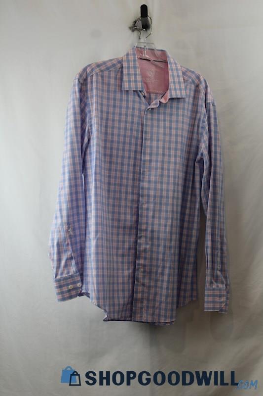 Bugatchi Uomo Men's Pink/Blue Button Up sz 16/L