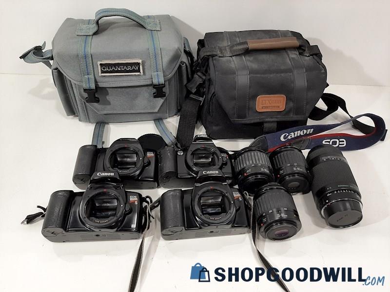4 Canon EOS Rebel, S, XS SLR Film Cameras w/Canon 35-80mm Lens & More
