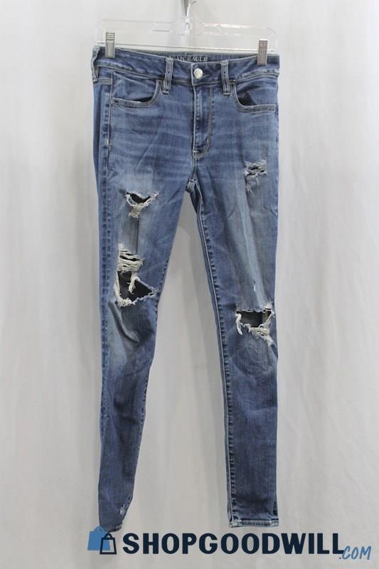 American Eagle Women's Blue Ripped Skinny Jean SZ 4