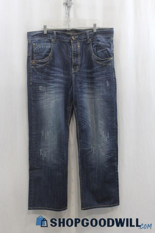 Level 7 Men's Dark Blue Wash Straight Leg Jean 38x32