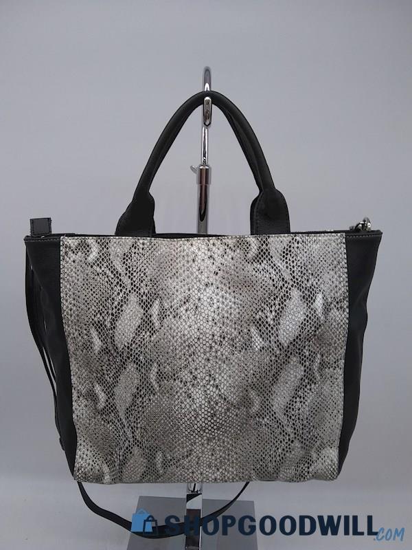 Halogen Black/ White Snake Print Faux Leather Satchel Crossbody Handbag Purse 