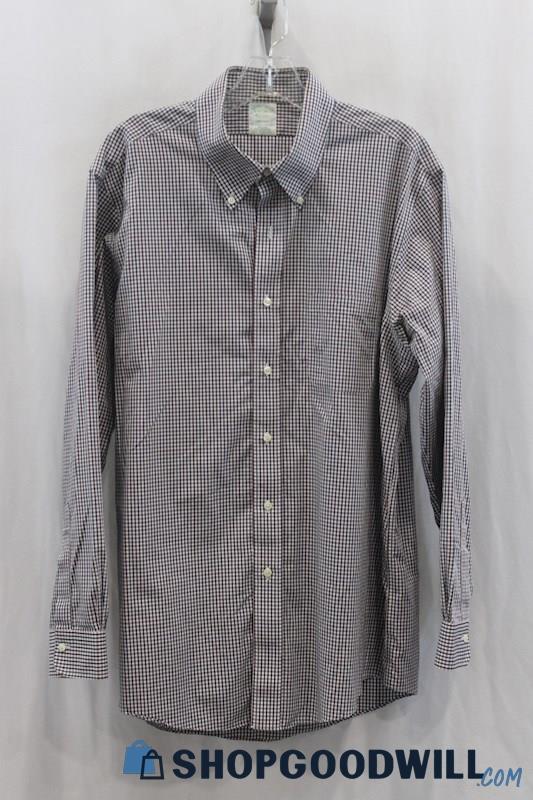 Brooks Brothers Men's Brown/Dark Teal Gingham Pattern Dress Shirt SZ 17-34