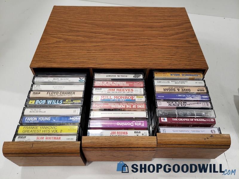 Set Of 25 Cassette Tapes In Wooden Crate