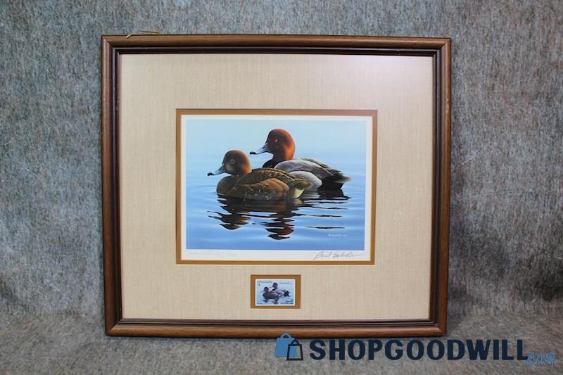 '82 Waterfowl Stamp Framed Redhead Duck AP Print 110/500 Signed Phil Scholer Art