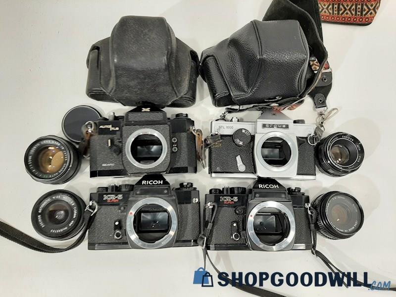 4 Argus STL 1000, Sears Auto TLS, Ricoh KR-5 SLR Film Cameras w/Lens