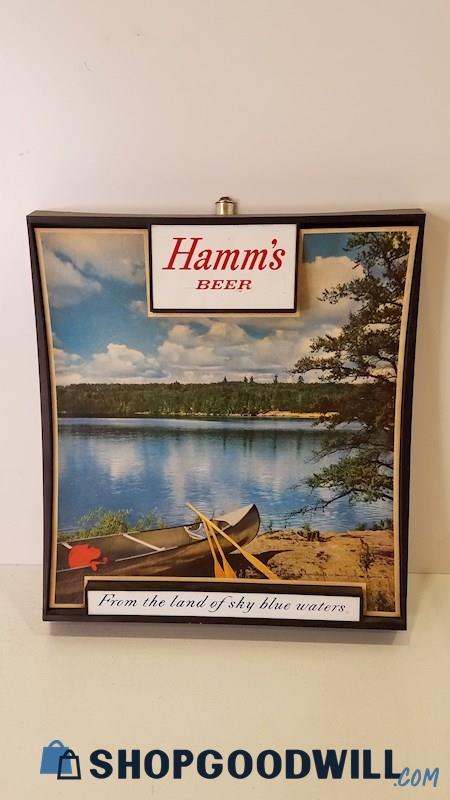 Eddy Assoc. Hamm's Beer Sign Wall Plastic Canoe On Shore Land Of Sky Blue Waters