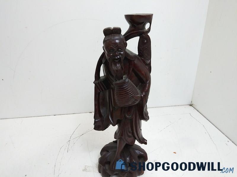 Art  Wooden Hand Carved Fisherman Asian Chinese Statue Sculpture Rosewood