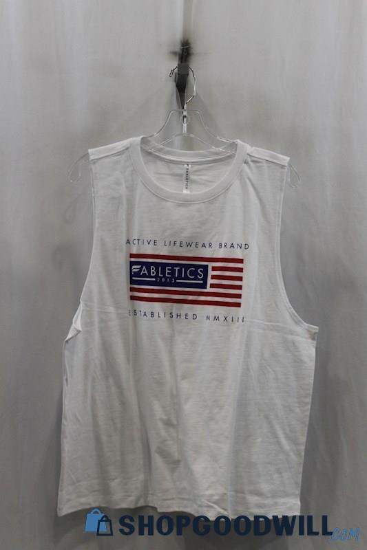 NWT Fabletics Womens White Graphic Muscle Tee Sz L