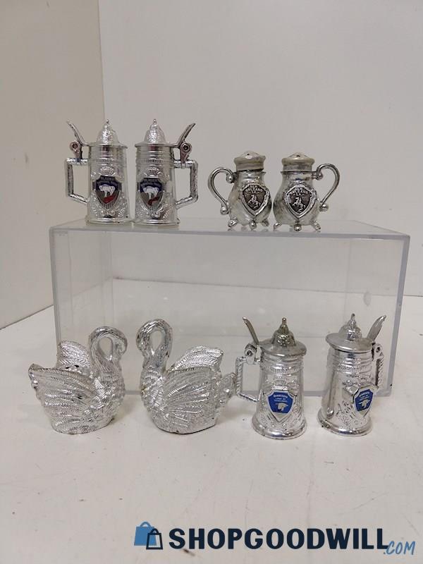 8pc Salt & Pepper Shakers Beer Stein &MORE Silver Toned Collectible UNBRANDED