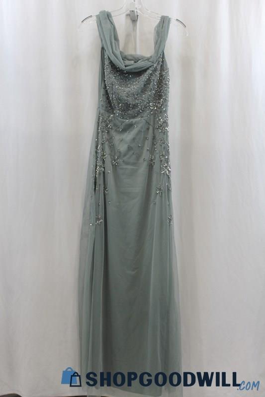 NWT Boohoo Womens Sage Green Rhinestone Chiffon Formal Dress Sz 10