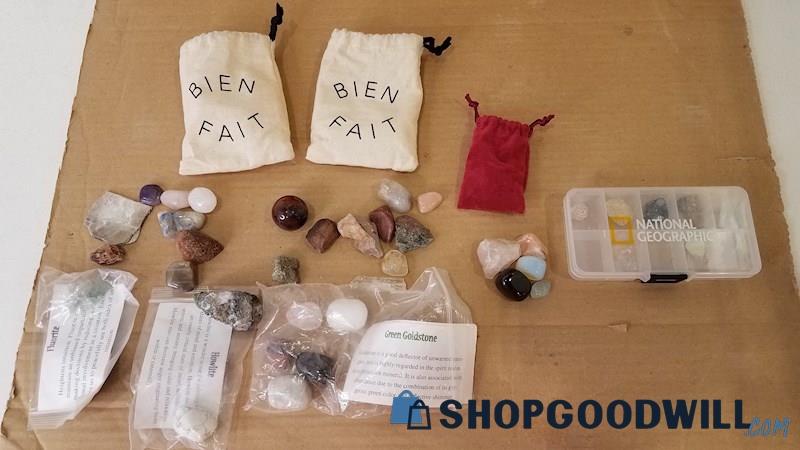 1lb Mixed Rocks/Minerals/Quartz w/Bags National Geographic Plastic Case