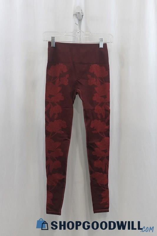 NWT Fabletics Womens Maroon Floral Active Leggings Sz XS