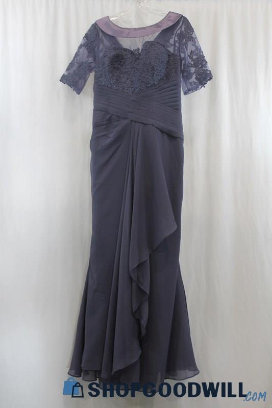 NWT Make You Pretty More Womens Dusty Purple Lace Mesh Pleat Chiffon Dress Sz 14