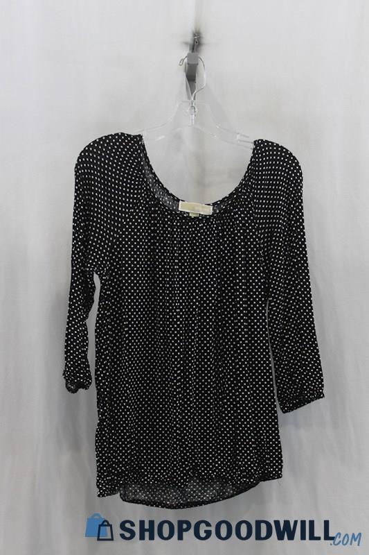 Michael Kors Womens Black/White Polka Dot Blouse Sz XS