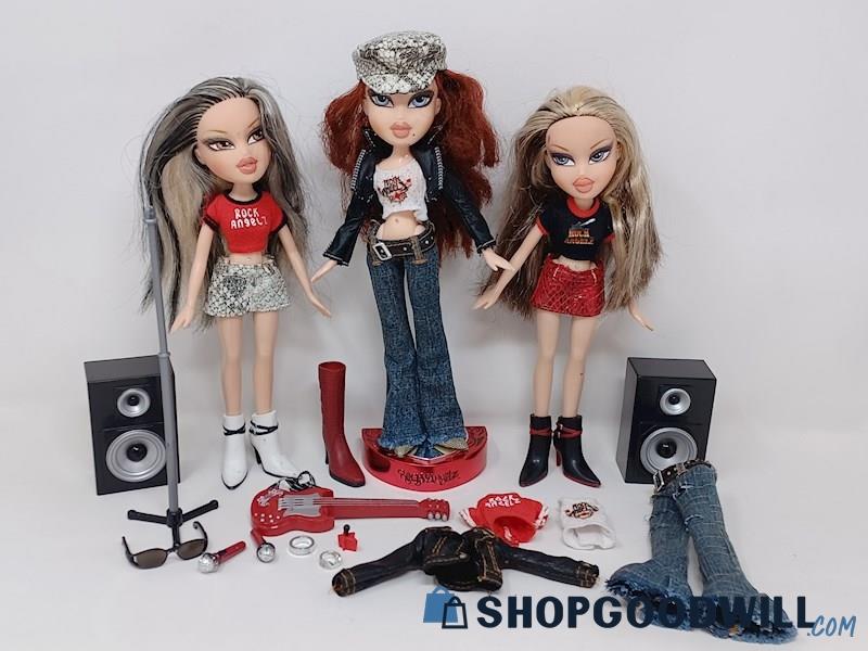 Bratz Rock Angelz Jade, Roxxi & Cloe MGA Dolls & Accessories Lot