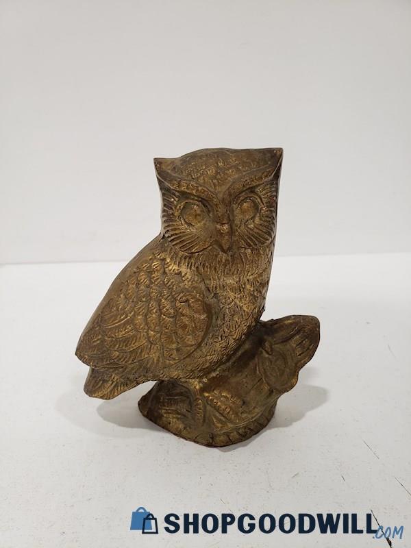 Vintage Brass Bronze Owl Perching Figurine