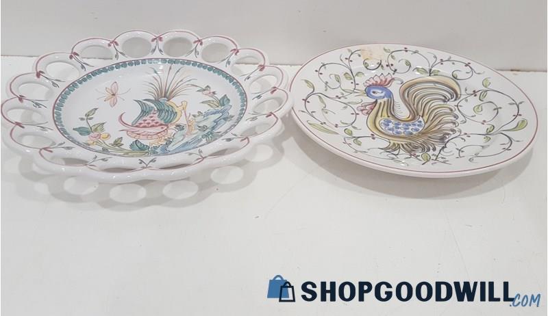 Portuguese Pottery Amfora Pheasant & Rooster Plates