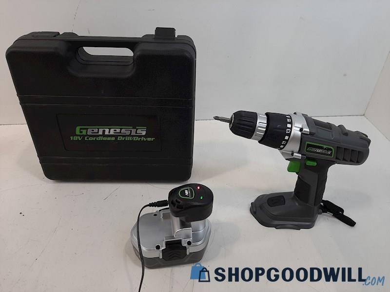 Genesis 18 V Cordless Drill/Driver Powers On Works W/Case