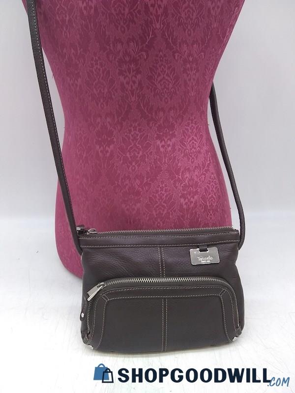 Tignanello Dark Brown Pebbled Leather Crossbody Handbag Purse 