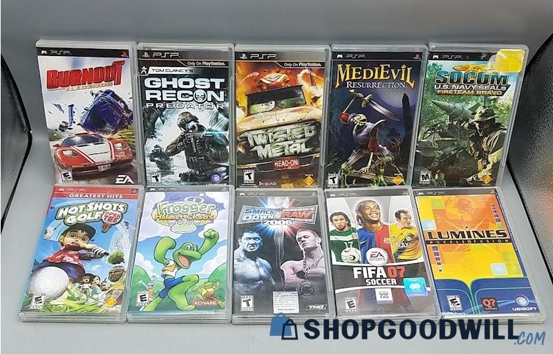  10 Sony PSP Games Lot Twisted Metal SOCOM Ghost Recon Smackdown V Raw