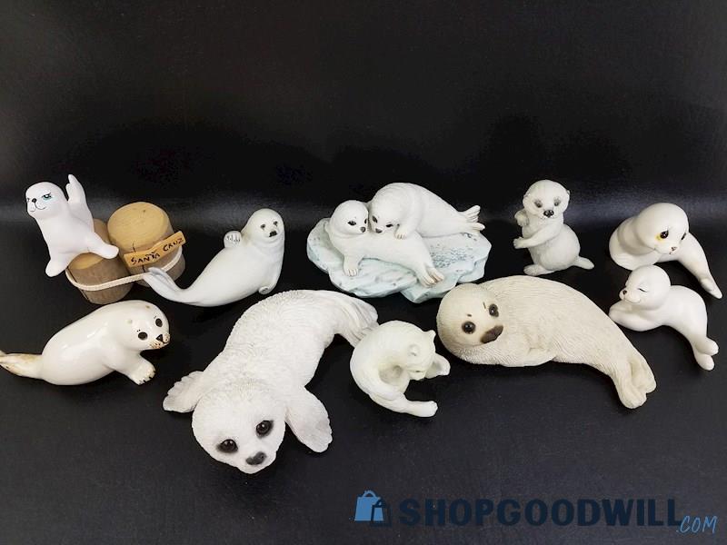10Pc Artic Animal Figurine Lot, Harp Seal, Polar Bear, Snow Pup Polar Expedition