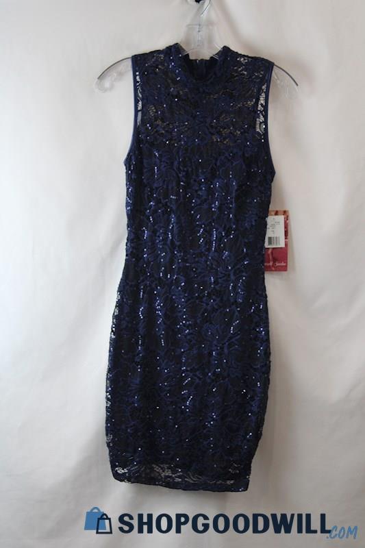 NWT Emerald Sundae Women's Navy Sequin Floral Mesh Cutout Bodycon Dress sz S