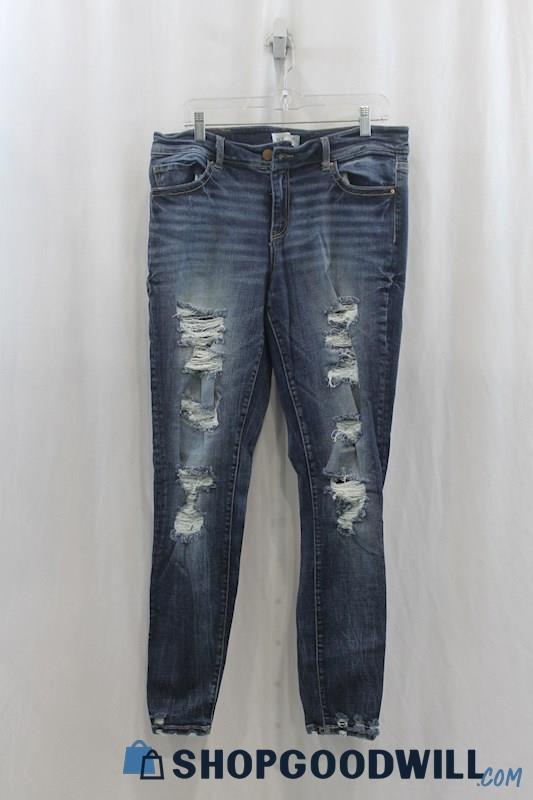 BKE Womens Dark Blue Washed Distressed Skinny Jeans Sz 32x31.5
