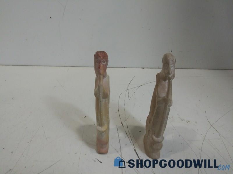 2PC Natural Stone  African Figurine Hand Carved Marble People Decor