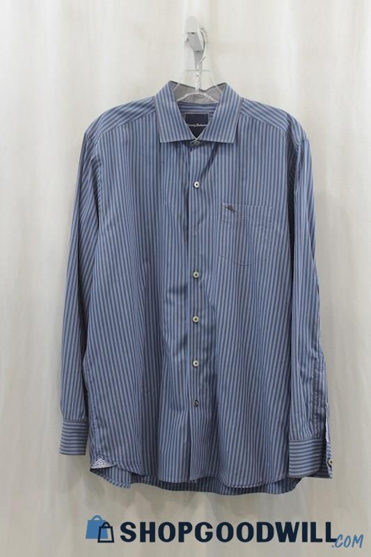 Tommy Bahama Mens Multi-Blue Pin Stripe Dress Shirt Sz M