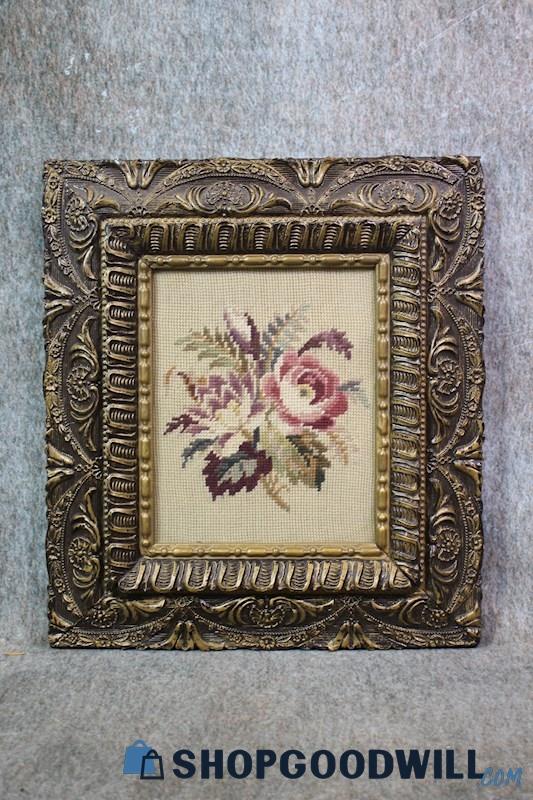 Mixed Flowers Ornate Framed Floral Still Life Nature Print Unsign Unbranded Art