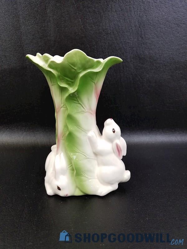 Applause Porcelain Bunny & Lettuce Leaves Vase 6