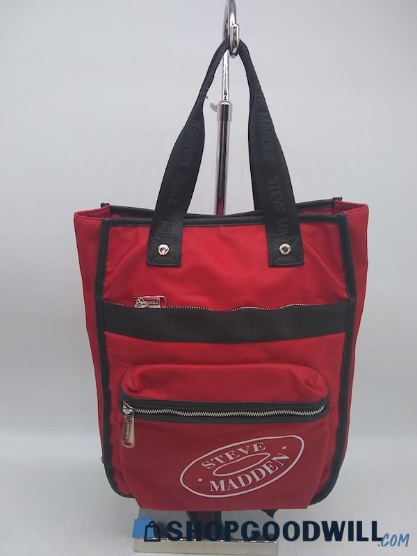 Steve Madden Black/ Red Nylon Satchel Backpack Handbag Purse