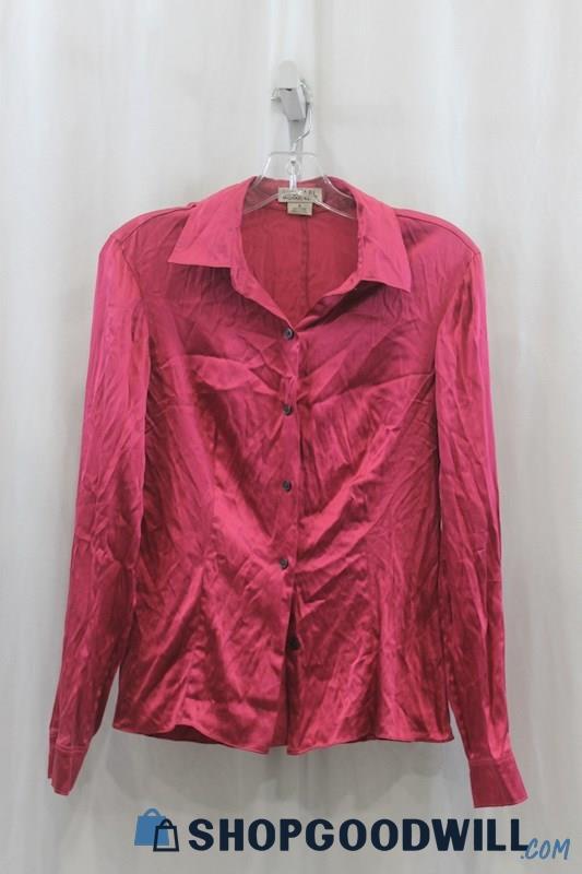 Michael Kors Womens Magenta Pink Silk Button Down Blouse Sz S