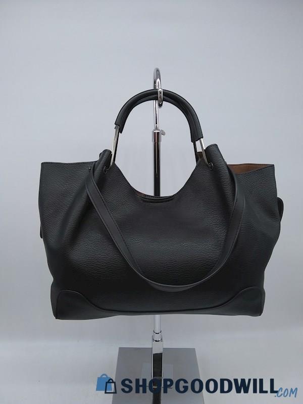 Sondra Roberts Black Embossed Faux Leather Satchel Handbag Purse