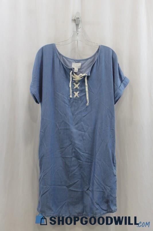 NWT CASLON Womens Blue Denim Lace Up T-Shirt Dress Sz XS