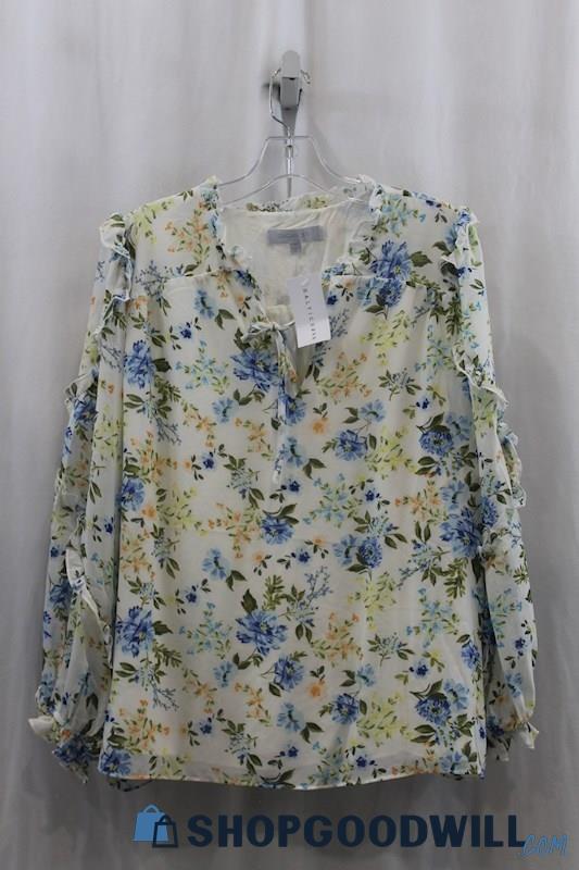 NWT Sugarlips Womens White/Blue Floral Chiffon Blouse Sz 1X