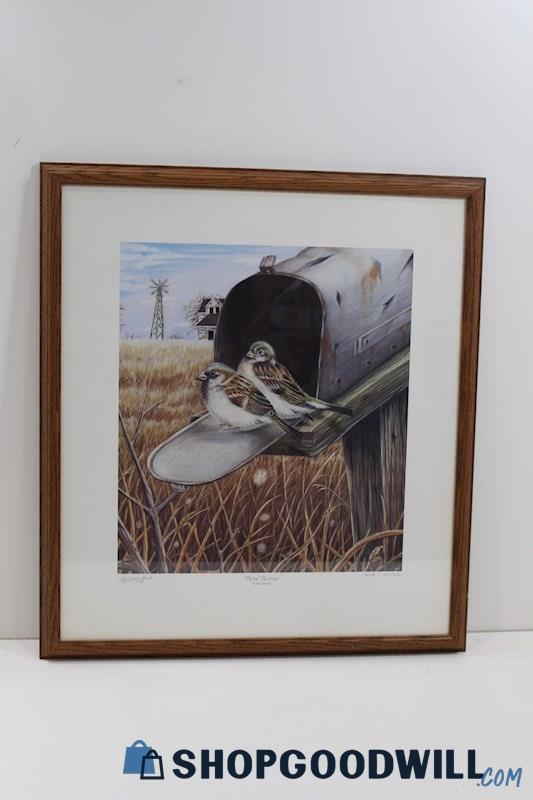 Kyle Sherod Signed Framed 'Postal Retreat' Birds in Mailbox Art Print 105/500