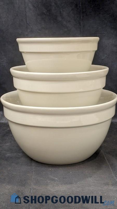 3pcs Hall Pottery Gray/Beige Nesting Mixing Bowls 1095 1096 & 1097 Kitchenware