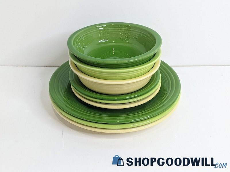 9pc Fiesta Ware HLC Pale Yellow, Chartreuse + Shamrock Dinnerware Plates & Bowls