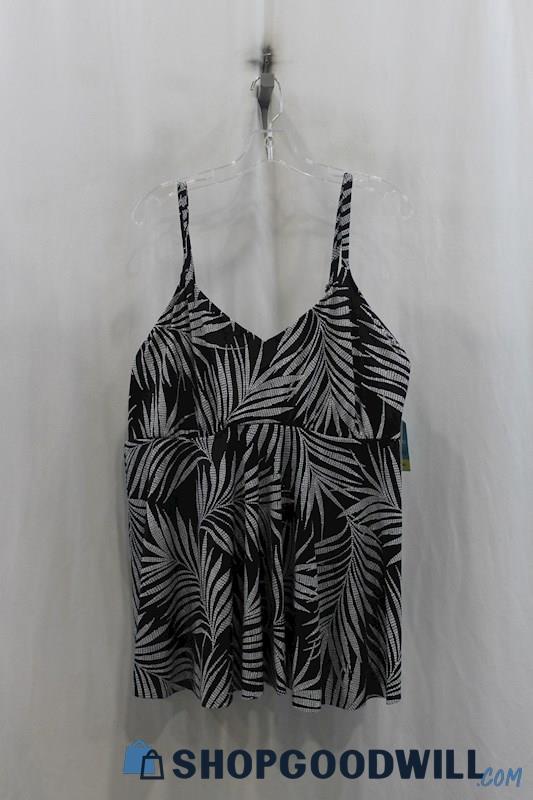 NWT Swim Solutions Womens Black/White Leaf Pattern Swim Tank Sz 24W